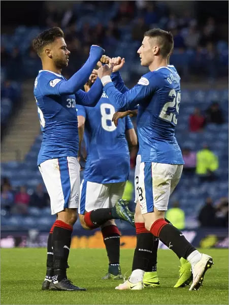 Rangers Triumph: Forrester and O'Halloran's Euphoric Moment after Scoring the Third Goal vs. Peterhead in Betfred Cup