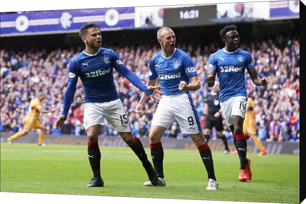 Rangers: Forrester, Miller, Dodoo - Celebrating a Goal at Ibrox Stadium (Scottish Premiership)