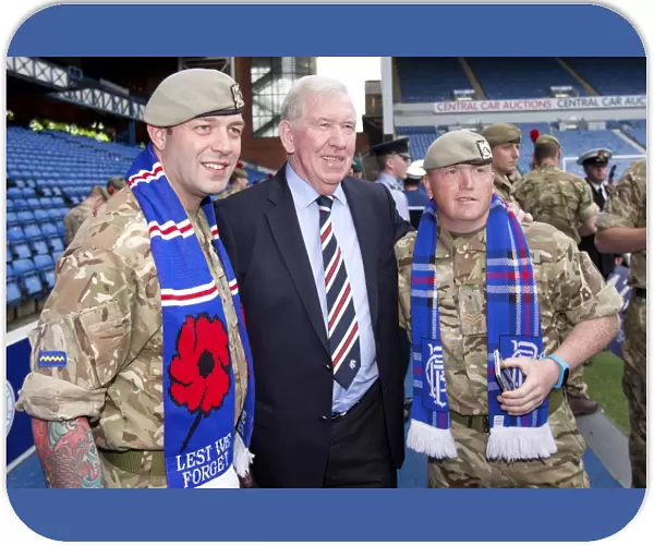 Rangers Football Club: John Greig Honors Armed Forces Before Rangers vs Ross County at Ibrox Stadium
