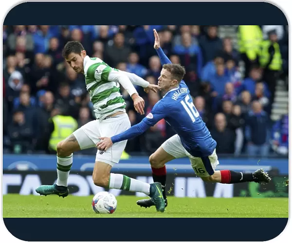 Intense Clash at Hampden Park: Rangers Andy Halliday Tackles Celtic's Nir Bitton in the Betfred Cup Semi-Final