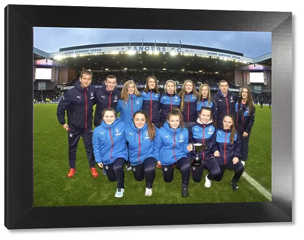 Rangers U17 Ladies Parade on Ibrox Pitch: Celebrating Victory during Rangers vs Dundee (Ladbrokes Premiership)