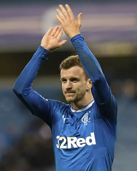 Rangers Andy Halliday Salutes Ecstatic Ibrox Fans Amidst the Excitement of Rangers vs Dundee in the Ladbrokes Premiership