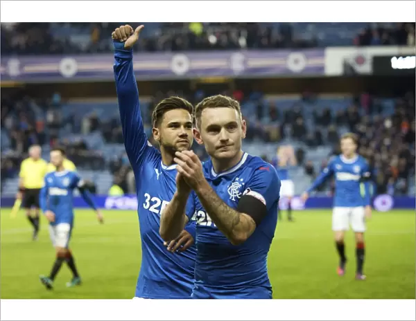 Rangers: Celebrating Victory Over Aberdeen in the Ladbrokes Premiership at Ibrox Stadium - Harry Forrester and Lee Hodson Rejoice