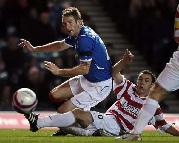 Rangers Kirk Broadfoot Repels Hamilton's Gibson in CIS Insurance Cup Quarterfinal at Ibrox Stadium (2-0)