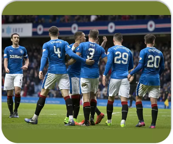 Rangers Celebrate Clint Hill's Game-Winning Goal in the William Hill Scottish Cup Quarterfinals at Ibrox Stadium