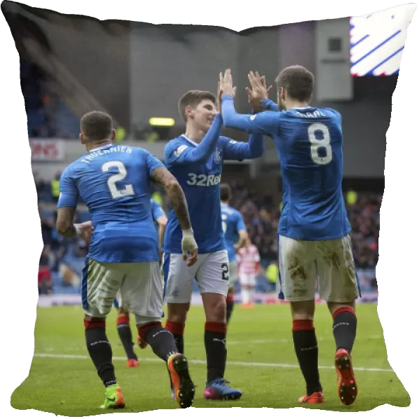 Rangers Toral and Hyndman: Unstoppable Duo Celebrates Goal in Scottish Cup Quarterfinal at Ibrox Stadium