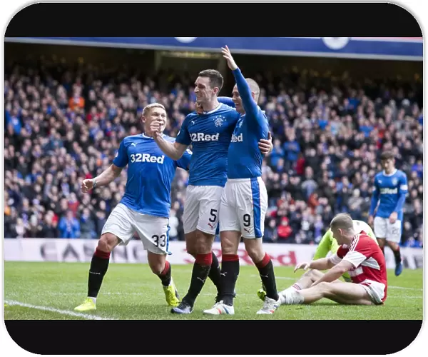 Triumphant Threesome: Lee Wallace, Kenny Miller, Martyn Waghorn - Celebrating a Goal at Ibrox Stadium (Rangers Scottish Cup Winning Team)