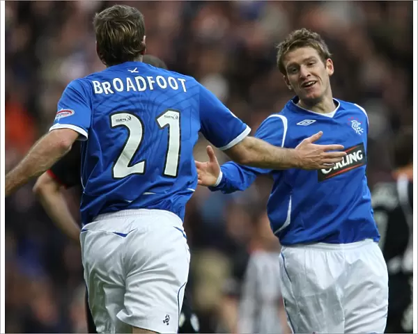 Rangers FC: Kirk Broadfoot and Steven Davis Celebrate Second Goal vs. St Mirren (Clydesdale Bank Premier League, Ibrox, 08-09)