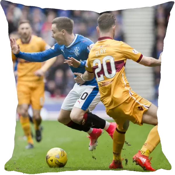 Barrie McKay Dodges Craig Clay's Tackles: Rangers vs Motherwell at Ibrox Stadium