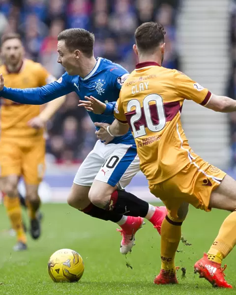 Barrie McKay Dodges Craig Clay's Tackles: Rangers vs Motherwell at Ibrox Stadium