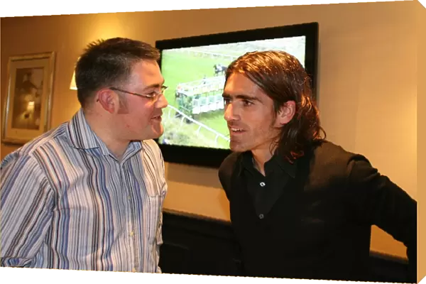 Rangers Football Club Charity Race Night 2008: Pedro Mendes Interacts with Fan in Thornton Suite
