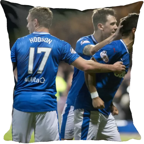 Rangers: Candeias, Hodson, and Jack Celebrate Goal in Betfred Cup Quarterfinal vs. Partick Thistle