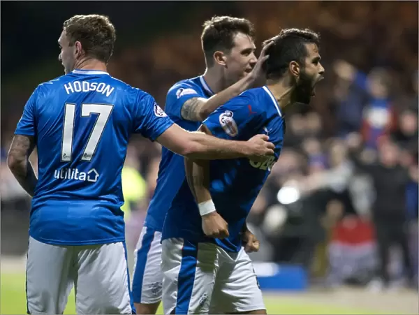 Rangers: Candeias, Hodson, and Jack Celebrate Goal in Betfred Cup Quarterfinal vs. Partick Thistle
