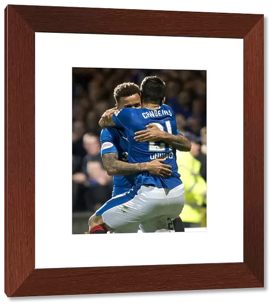 Rangers: Candeias and Tavernier Celebrate Goal in Betfred Cup Quarterfinal vs. Partick Thistle