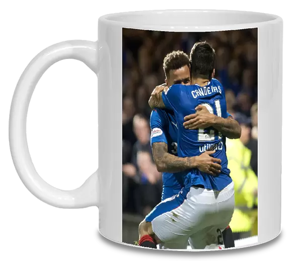 Rangers: Candeias and Tavernier Celebrate Goal in Betfred Cup Quarterfinal vs. Partick Thistle