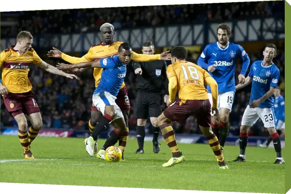 Rangers Alfredo Morelos Fights for Possession in Intense Rangers vs Motherwell Clash at Ibrox Stadium