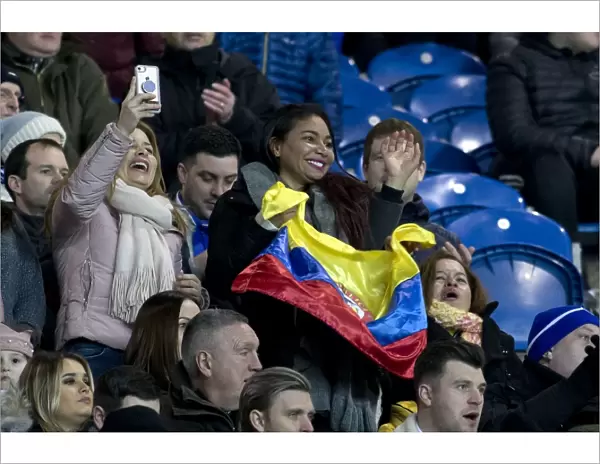 Columbian-Flag-Waving Rangers Fans at Ibrox: Passionate Support during Rangers vs Motherwell (Ladbrokes Premiership)