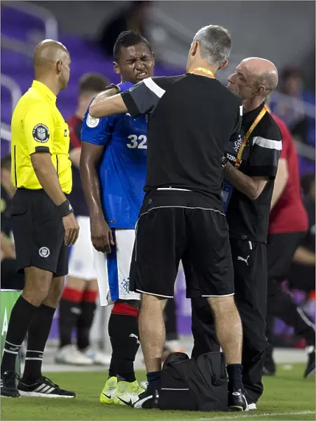 Rangers Alfredo Morelos Receives On-Field Treatment During Clube Atletico Mineiro vs Rangers: The Florida Cup