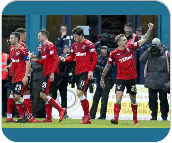 Rangers Jason Cummings Scores and Celebrates with Team Mates in Ladbrokes Premiership Victory over Ross County