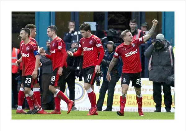 Rangers Jason Cummings Scores and Celebrates with Team Mates in Ladbrokes Premiership Victory over Ross County