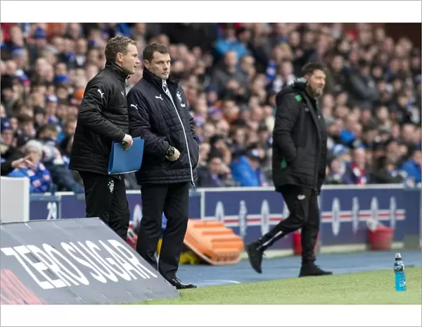 Rangers Manager Graeme Murty Consulting with Jonatan Johansson during Rangers vs Hibernian, Ladbrokes Premiership
