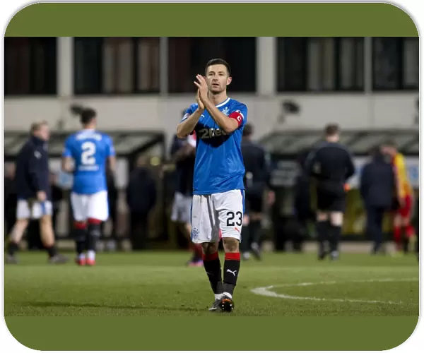 Rangers Jason Holt Celebrates with Fans after Victory at Firhill Stadium
