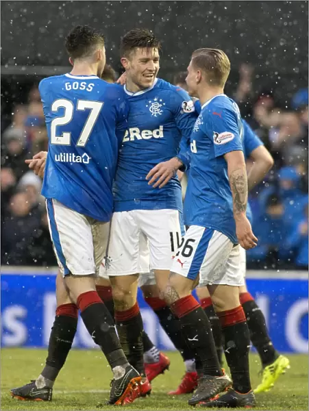 Rangers: Josh Windass and Teammates Celebrate Euphoric Fifth Round Scottish Cup Goal at Ayr United's Somerset Park