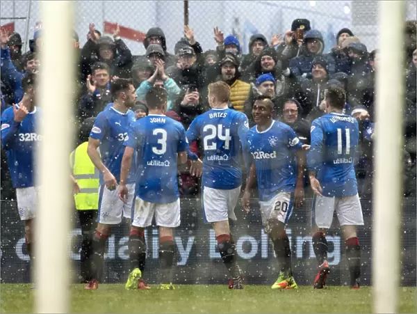 Rangers Alfredo Morelos Doubles Up: Triumphant Fifth Round Scottish Cup Celebration at Ayr United's Somerset Park