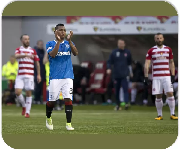 Rangers Alfredo Morelos Salutes Fans After Substitution at Hamilton Academical