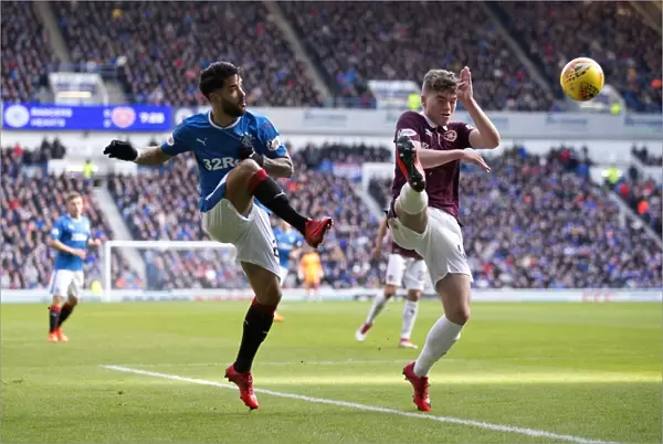 Candeias Crosses at Ibrox: A Moment from the Rangers vs Heart of Midlothian Ladbrokes Premiership Match