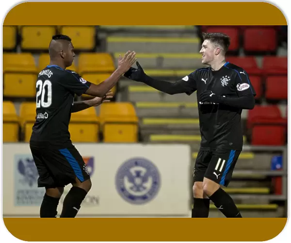 Rangers Windass and Morelos: Celebrating a Goal in McDiarmid Park
