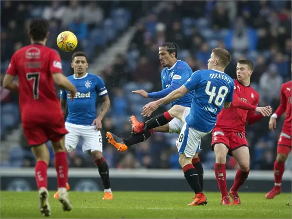 Intense Moment: Bruno Alves Tackles Greg Docherty in Rangers vs Falkirk Scottish Cup Quarterfinal Clash at Ibrox Stadium