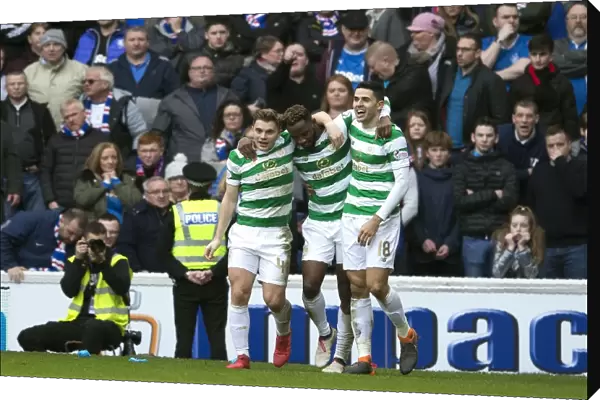 Moussa Dembele and Rangers Team Mates Celebrate Goal at Ibrox Stadium (Scottish Premiership)