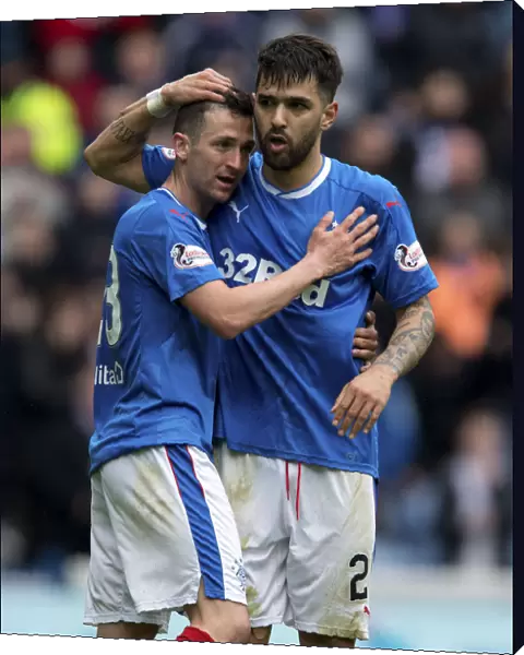 Rangers: Candeias and Holt in Unison - Celebrating a Goal at Ibrox Stadium
