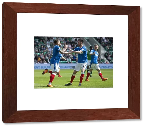 Rangers Tavernier and Goss: Celebrating a Goal in the Ladbrokes Premiership at Easter Road