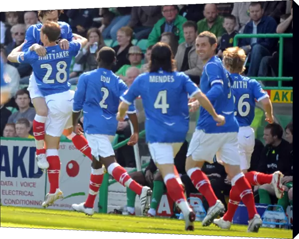Rangers Triumph: Steven Whittaker and Teams Jubilant Reaction to a 3-2 Victory over Hibernian in the Clydesdale Bank Premier League
