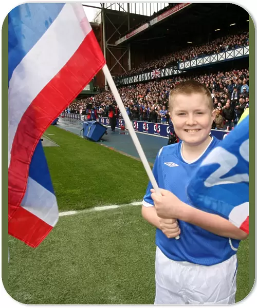 Rangers Flag Bearers Celebrate Victory: Triumphing Over Celtic 1-0 at Ibrox