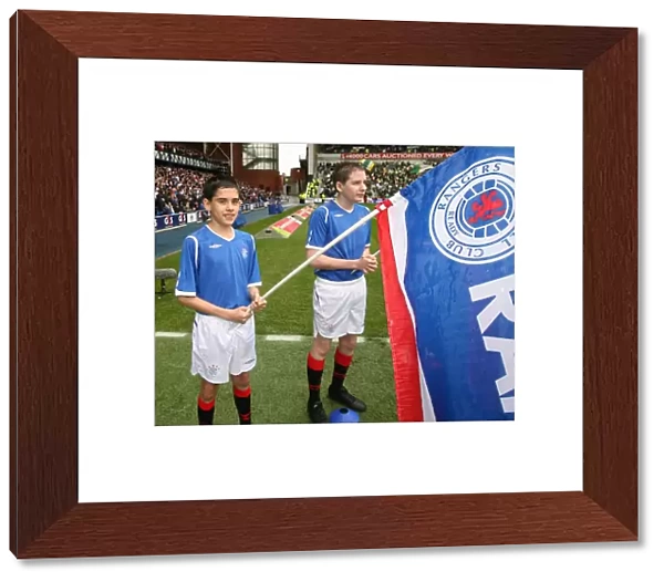 Rangers Flag Bearers Celebrate 1-0 Victory Over Celtic at Ibrox