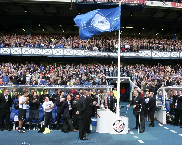 Rangers Football Club: Sir David Murray Unveils the Scottish Premier League Championship Flag at Ibrox Stadium
