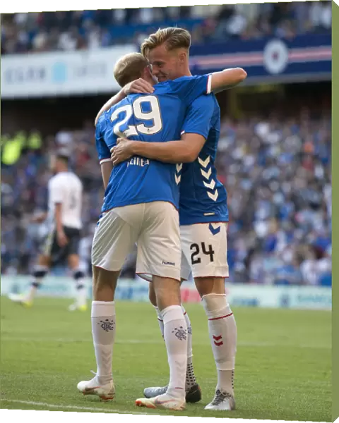 Rangers: Zak Rudden and Aidan Wilson Celebrate Goal in Pre-Season Friendly at Ibrox Stadium