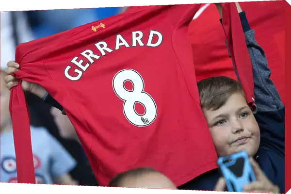 Rangers Fan Pays Tribute to Steven Gerrard with Liverpool Shirt at Ibrox Stadium During Rangers vs Bury Match
