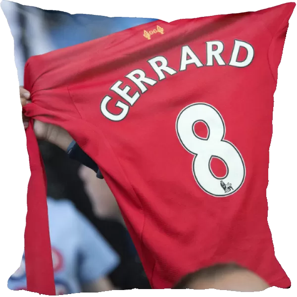 Rangers Fan Pays Tribute to Steven Gerrard with Liverpool Shirt at Ibrox Stadium During Rangers vs Bury Match