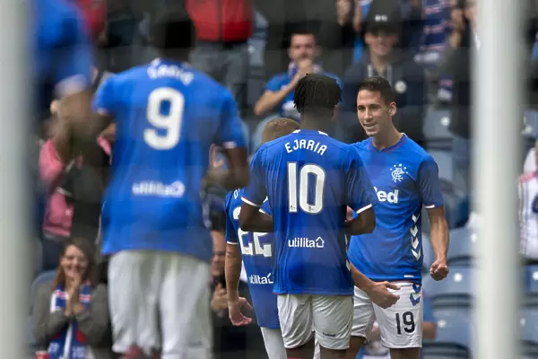Rangers FC: Nikola Katic Scores and Celebrates with Team Mates at Ibrox Stadium
