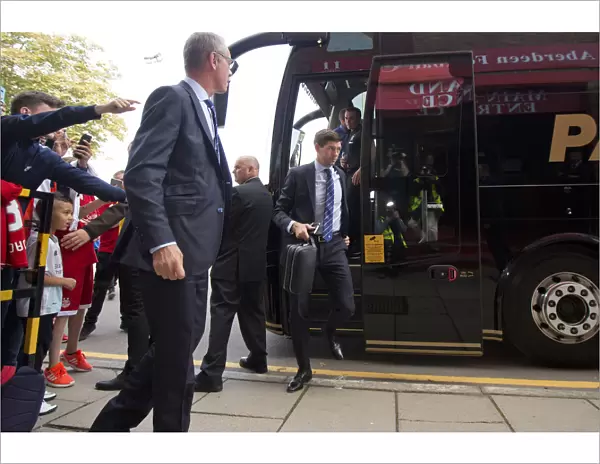 Steven Gerrard and Rangers Arrive at Pittodrie Stadium for Aberdeen Clash in Ladbrokes Premiership