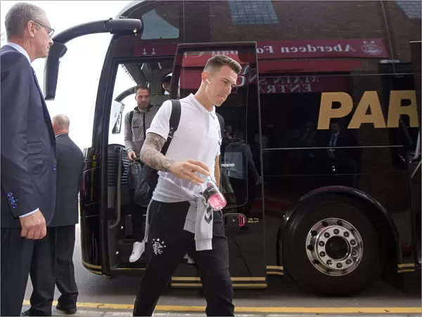 Rangers Ryan Jack Exits Team Bus at Pittodrie Stadium - Aberdeen vs Rangers, Ladbrokes Premiership
