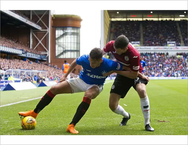 Rangers Nikola Katic Protects the Ball at Ibrox: Ladbrokes Premiership Clash vs St. Mirren
