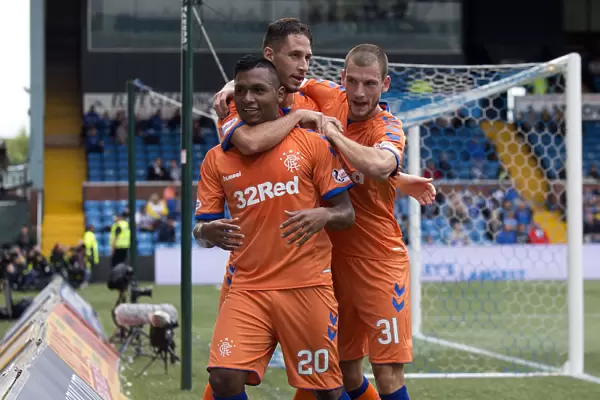 Rangers: Morelos, Katic, and Barisic Celebrate Goal in Betfred Cup Match vs. Kilmarnock