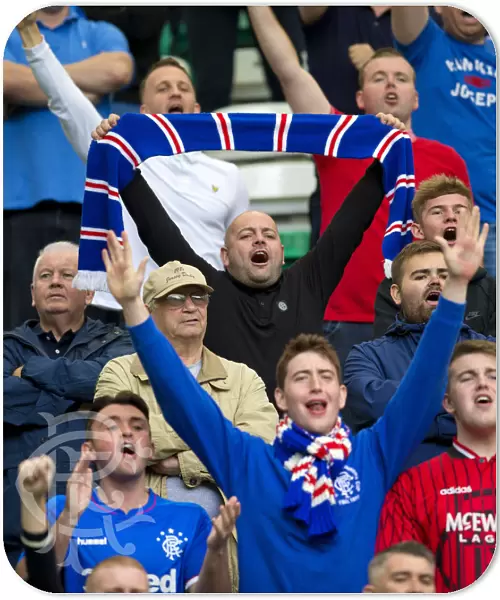 Passionate Rangers Fans at Celtic Park: A Sea of Blue and White in the Ladbrokes Premiership