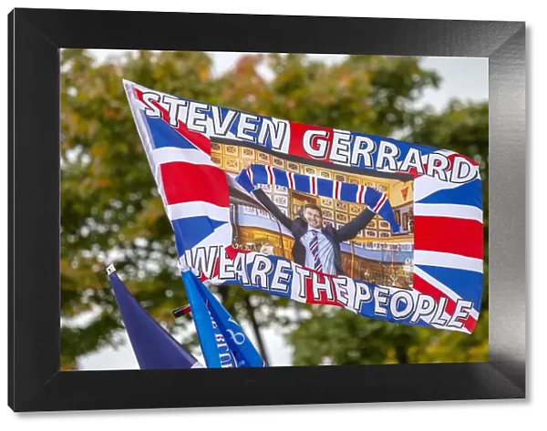Steven Gerrard at Ibrox: Rangers Manager Outside Iconic Scottish Stadium with the Union Jack