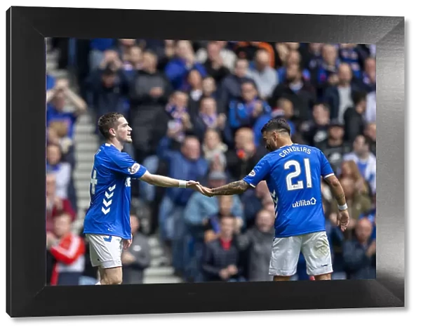 Rangers Ryan Kent and Daniel Candeias Celebrate Goal: Rangers vs Dundee, Ladbrokes Premiership, Ibrox Stadium